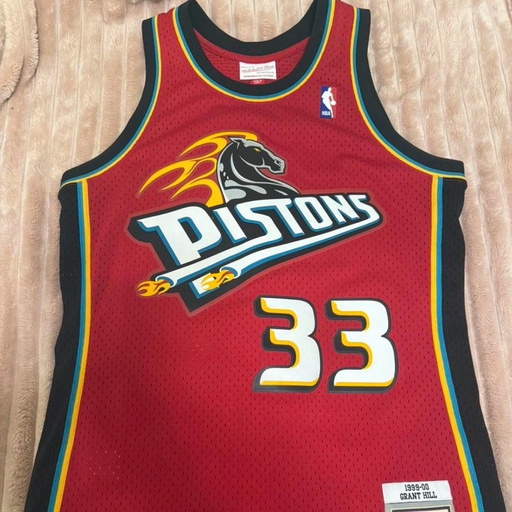 Mitchell & Ness Pistons Red Jersey with Black Trim